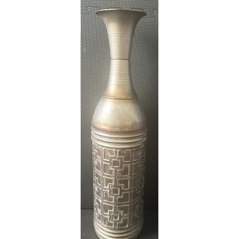Elements 24" Gold Distressed Geometric Iron Vase, Weighted Base 2011